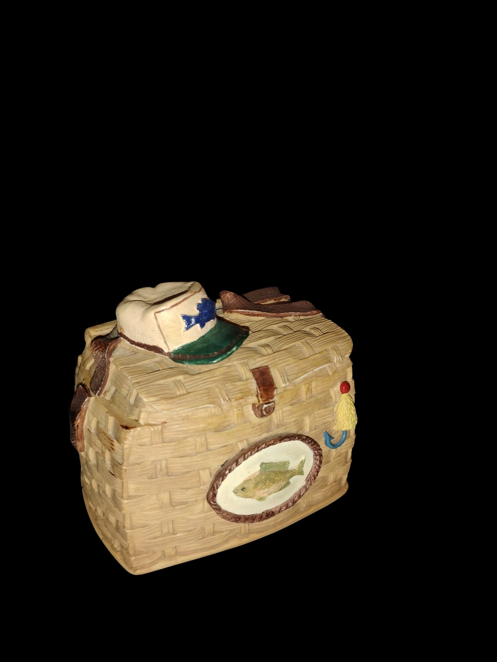 1993 Vintage Hand Painted Dezine LTD Resin Fishing Basket Trinket Box - Picture 2 of 2